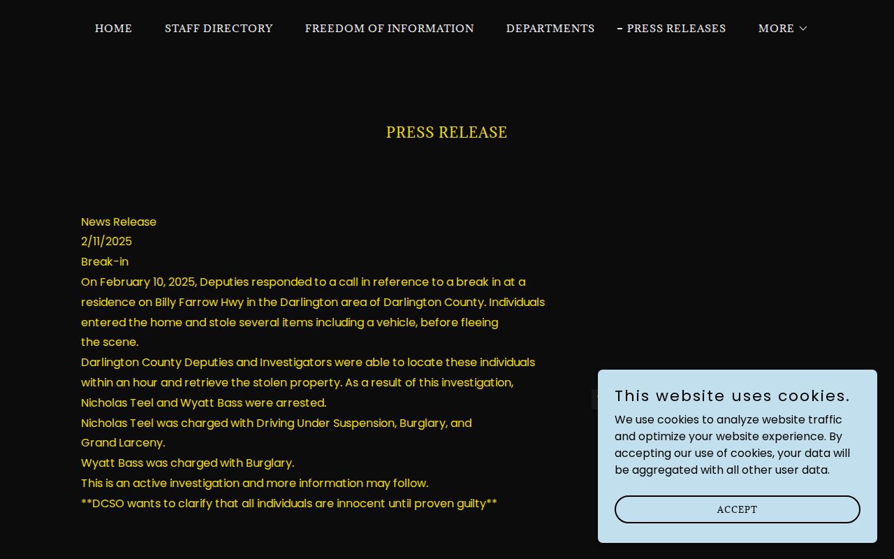 Darlington County crime-news press-release record source